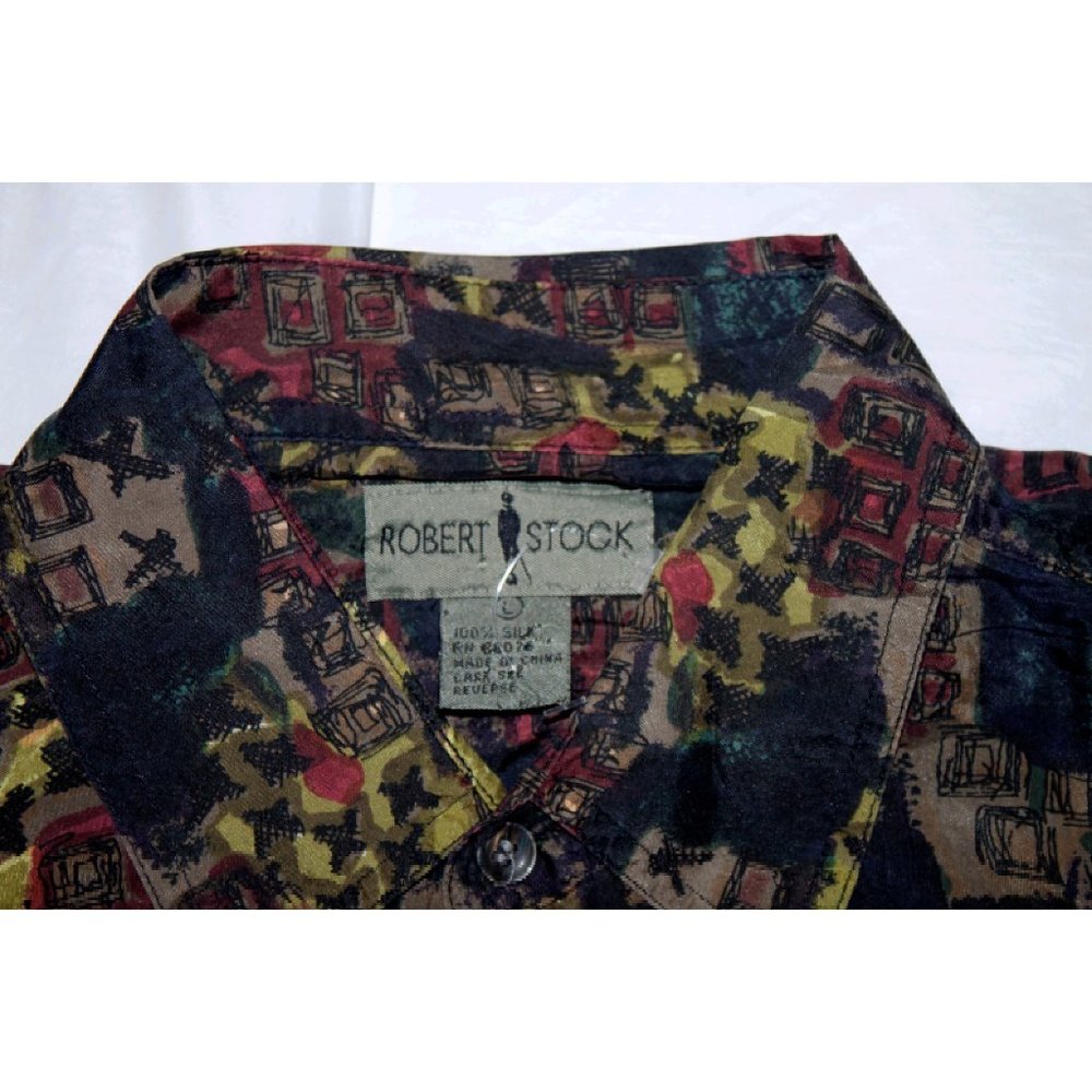 Robert Stock Mens Short Sleeve Button Front 100% Silk Shirt Size Large - Picture 5 of 5